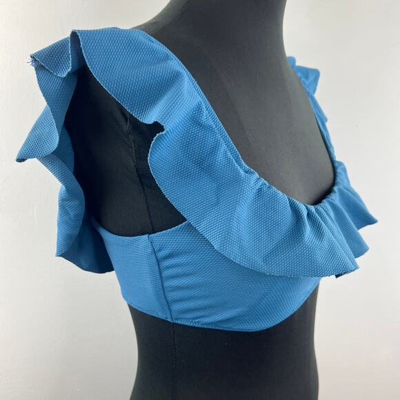 Eberjey So Jane Indigo Blue Bikini Top Set Stretch Ruffle Scoop Neck Sz M Medium - Picture 6 of 13